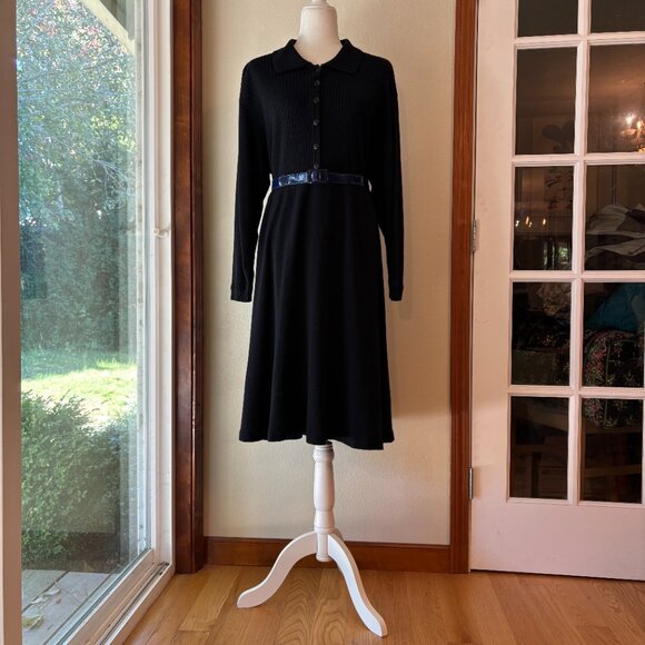 VTG 90s Liz Claiborne Wool Blend Midi Sweater Dress Ribbed Knit Long Sleeve L - Picture 8 of 13